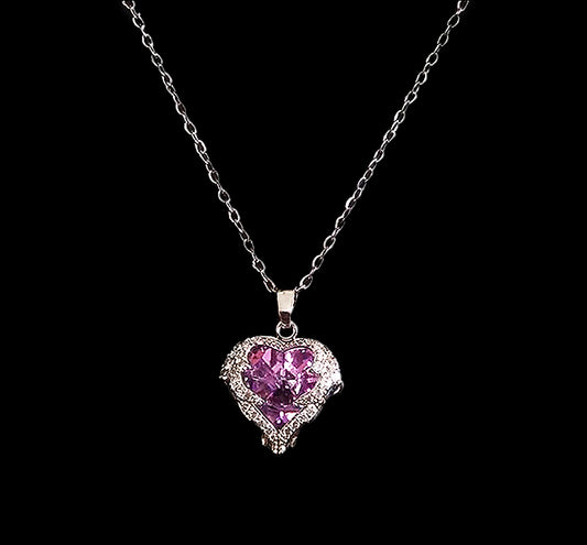 Stainless Steel Purple Crystal Ocean Heart Necklace