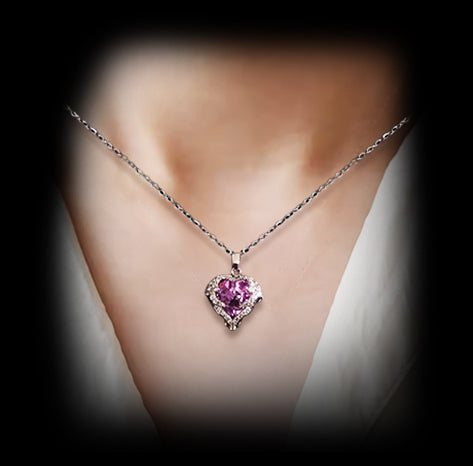 Stainless Steel Purple Crystal Ocean Heart Necklace