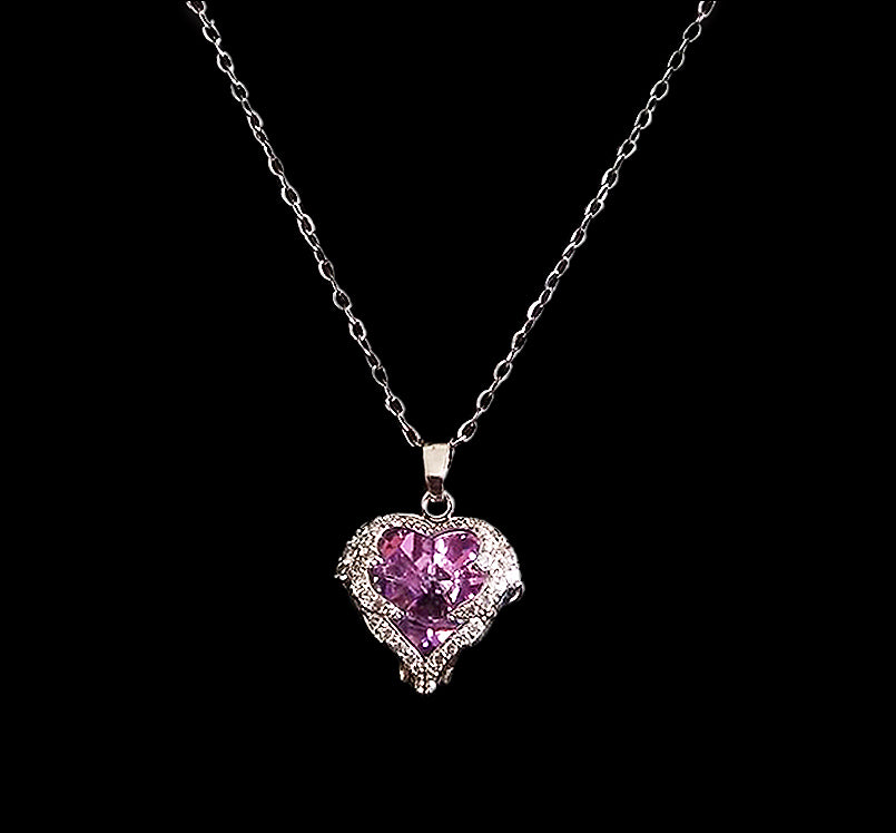 Stainless Steel Purple Crystal Ocean Heart Necklace